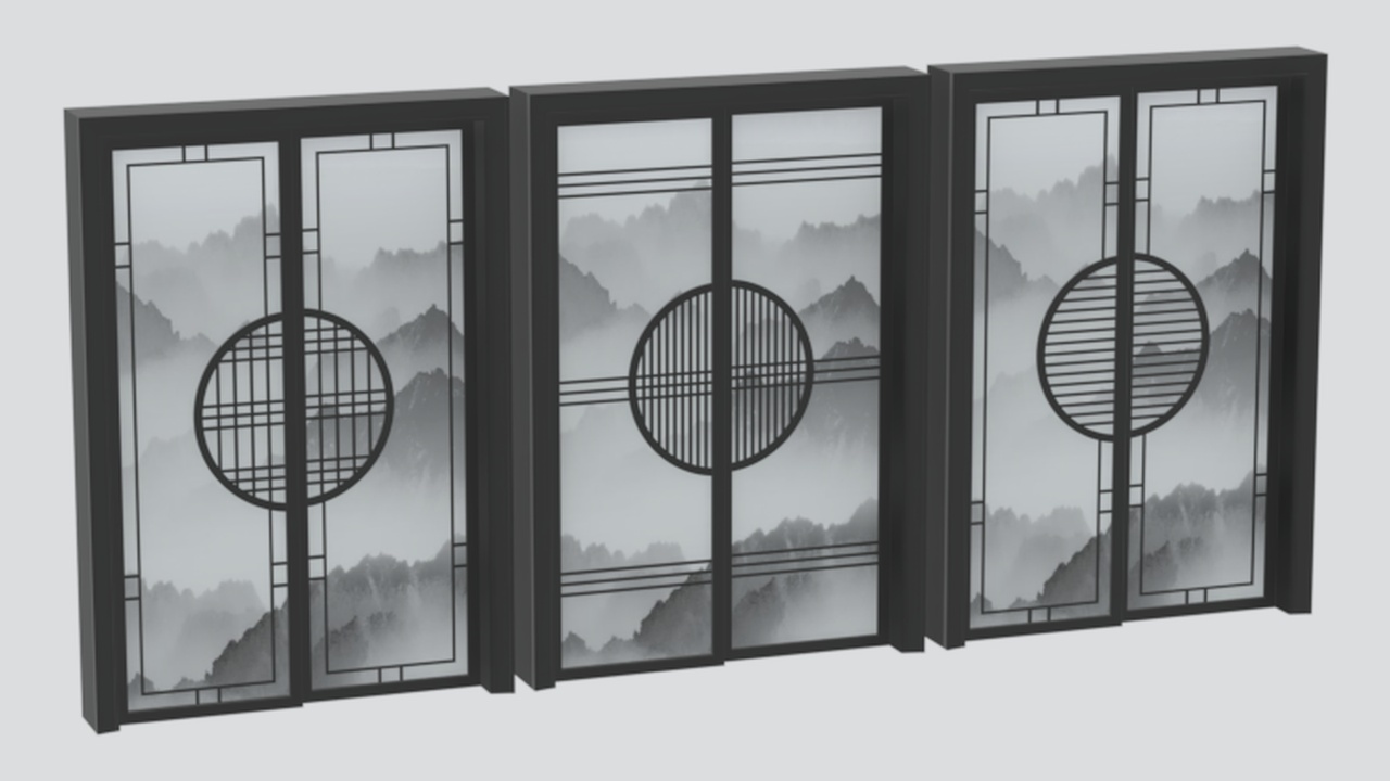 Media 1 for listing New Chinese Wired Glass Sliding Door 3D Model