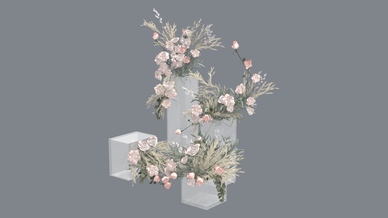 Media 1 for listing Modern Pink Rose Floral Arrangement in White Square Vases 3D Model