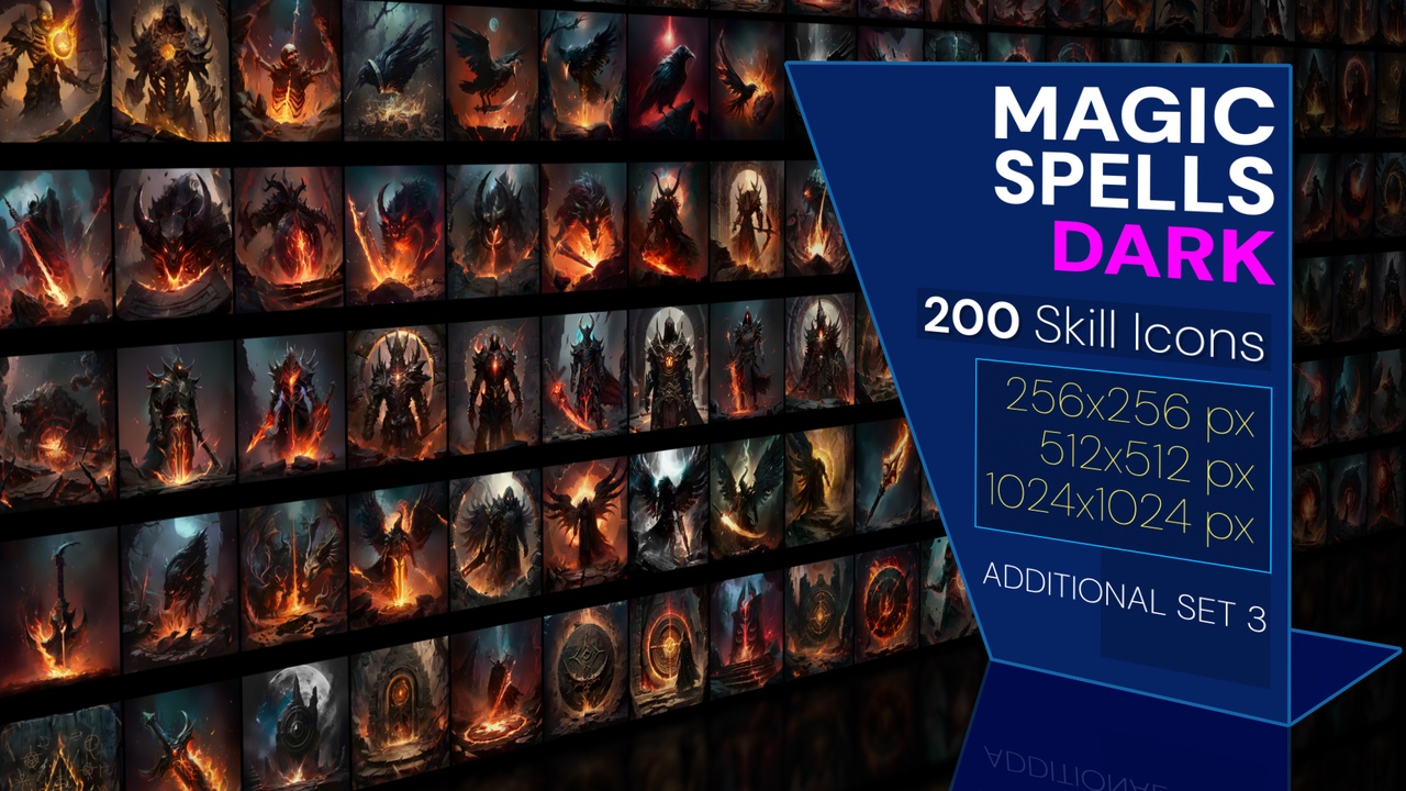 Media 1 for listing 200 additional magical spell icons themed around - Dark. Pack 3