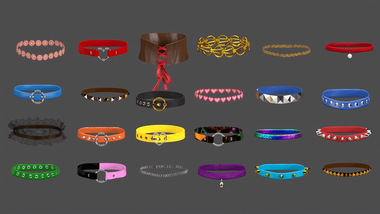 Media 1 for listing Stylized Choker & Collar Pack – Fashion Accessory 3D Collection