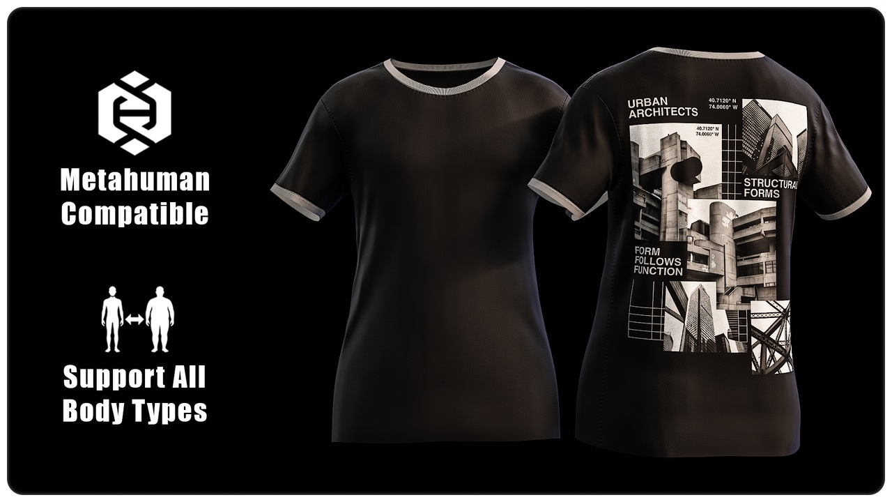 Media 1 for listing T-Shirt 001: Urban Architects Brutalist - MetaHuman Wardrobe Item
