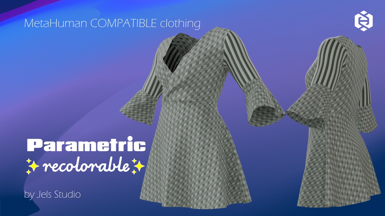 Media 1 for listing Wrap dress sleeves half flare 02 - recolorable-parametric - Metahuman clothing