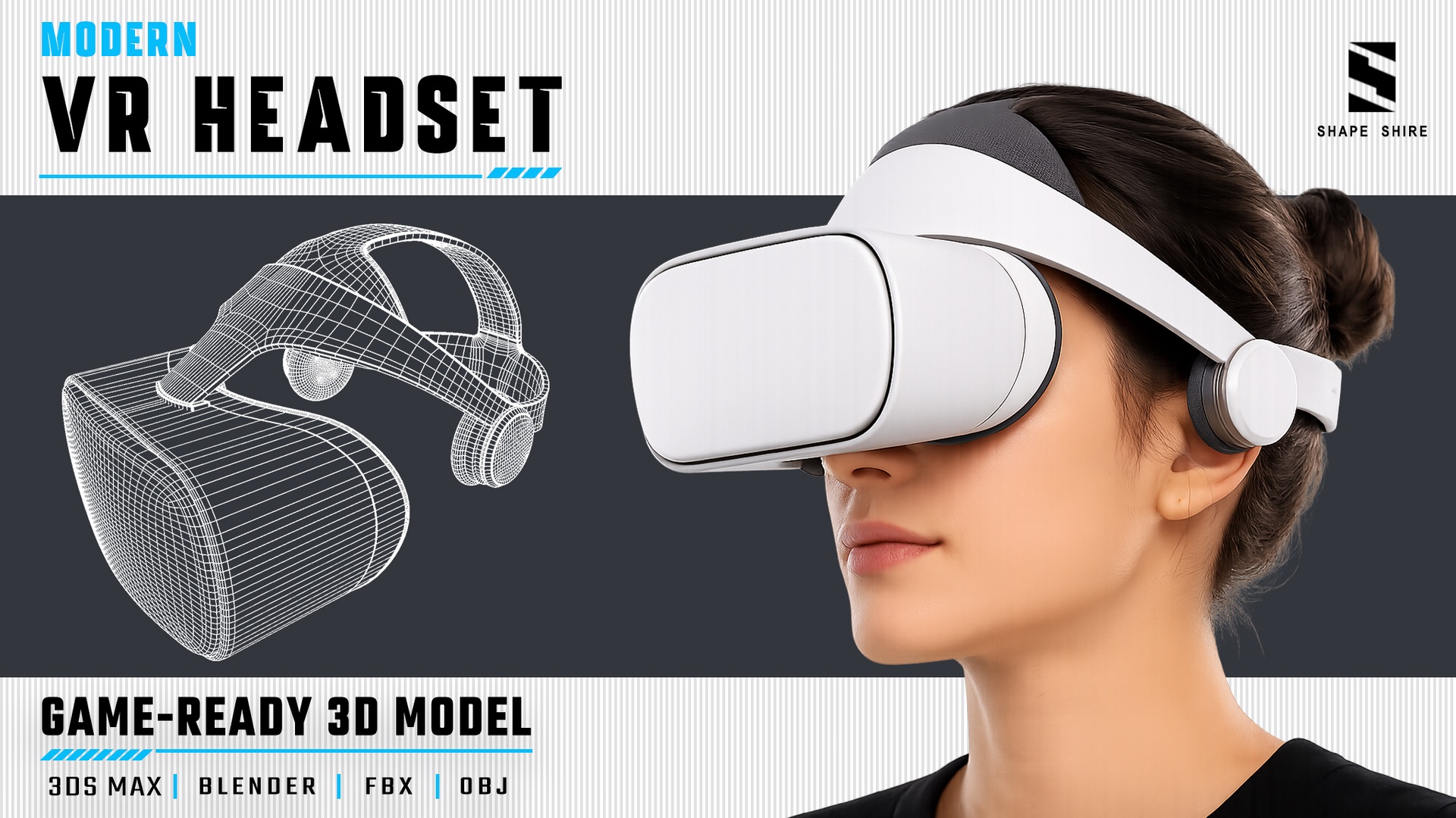Media 1 for listing Modern VR Headset 3D Model | Game-Ready VR/AR Asset