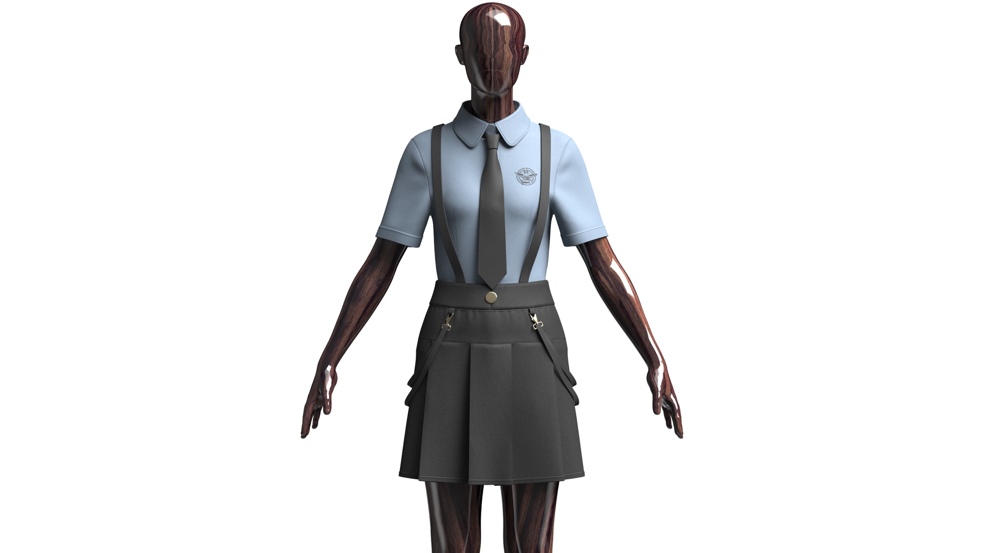 Media 1 for listing Girls Short Sleeve Shirt With Suspenders Skirt - Outfit | High Poly