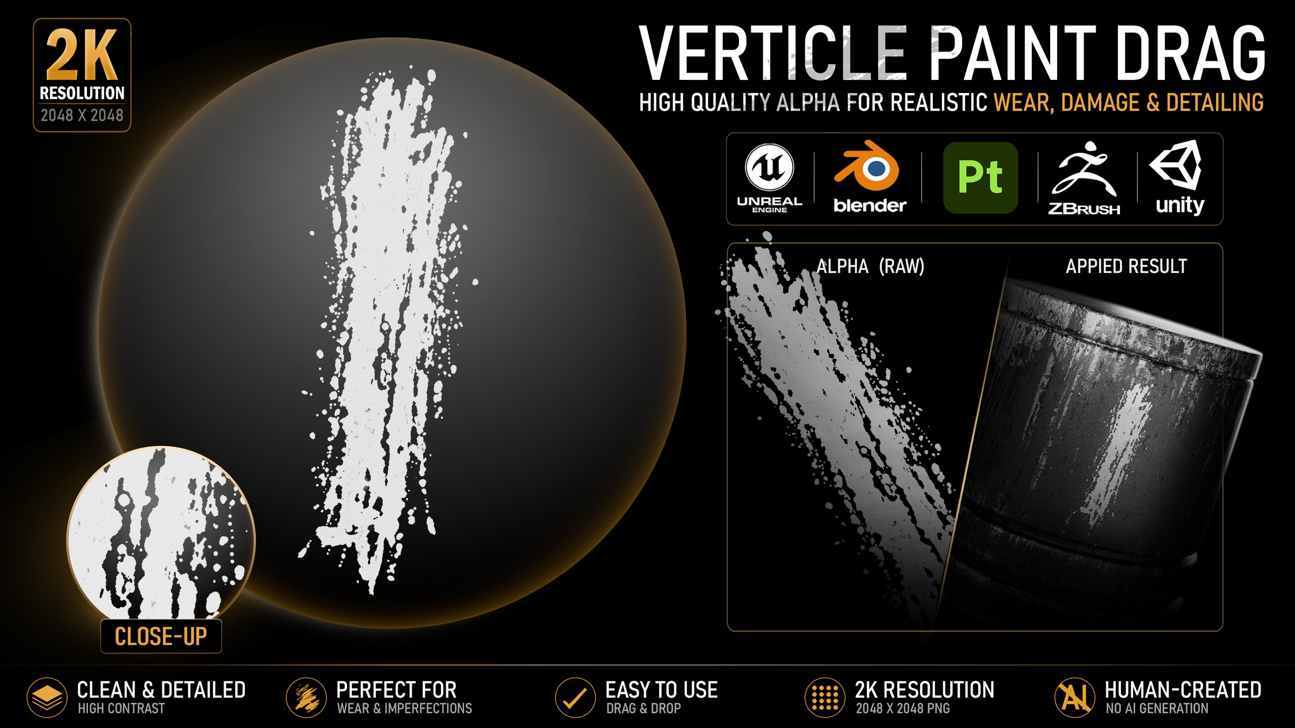 Media 1 for listing Vertical Paint Drag Alpha | High-Resolution Grunge Texture