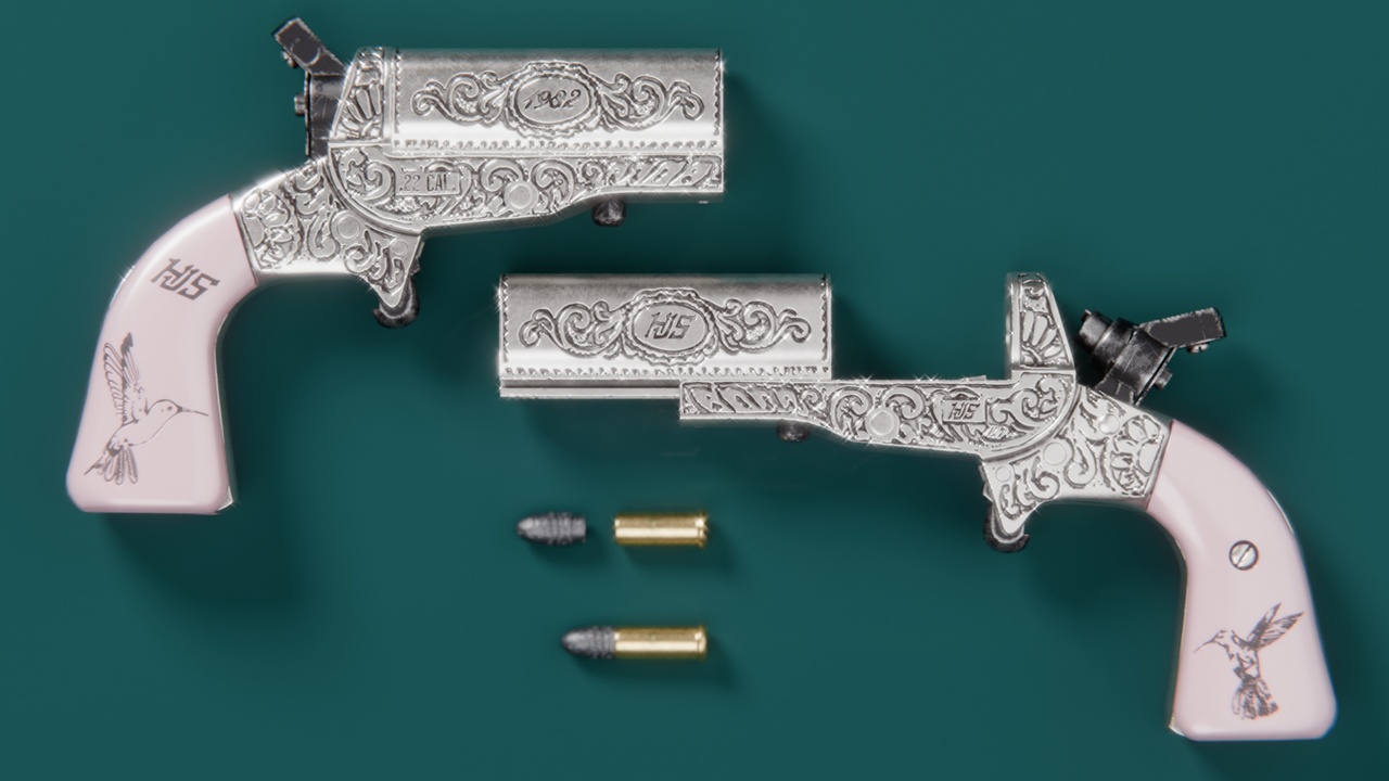 Media 1 for listing HJS Frontier Four Derringer Engraved Humming Bird Grip