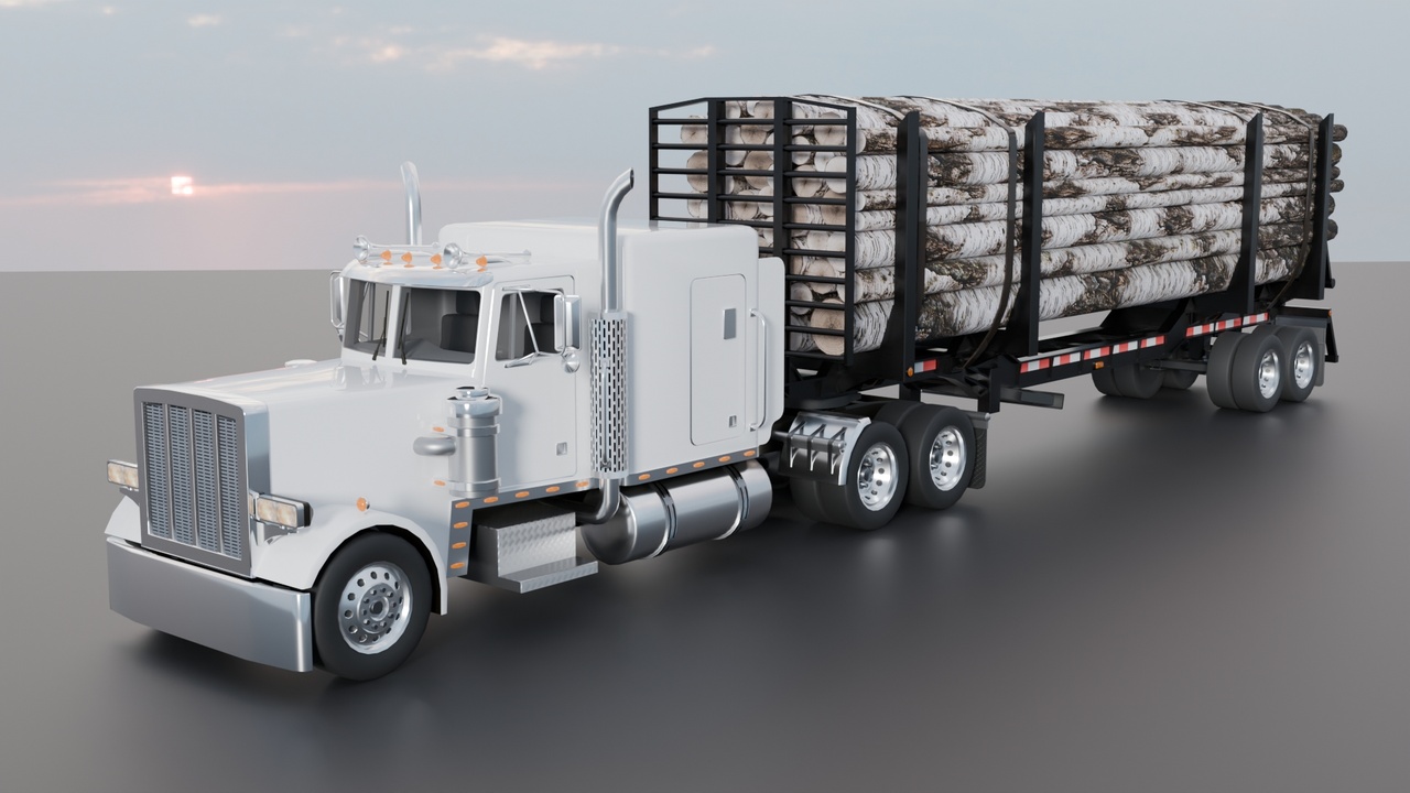 Media 1 for listing American Semi Truck + Logging Trailer | Interior, Modular, 4 Wood Log | PBR