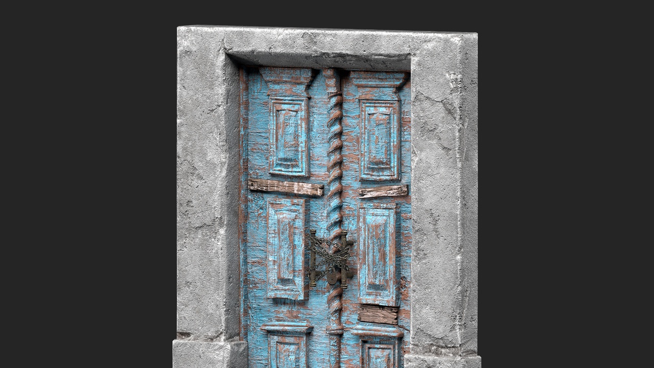 Media 1 for listing Old wooden door with dirt and nailed boards