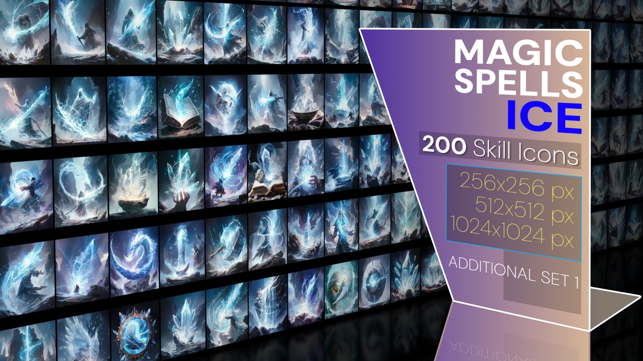 Media 1 for listing 200 additional magical spell icons themed around - Ice. Pack 1
