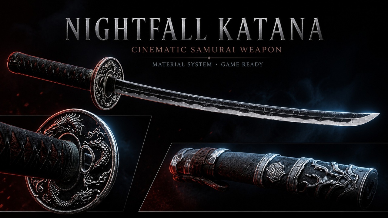 Media 1 for listing Nightfall Katana – Stylized Samurai Sword | Weapon 002