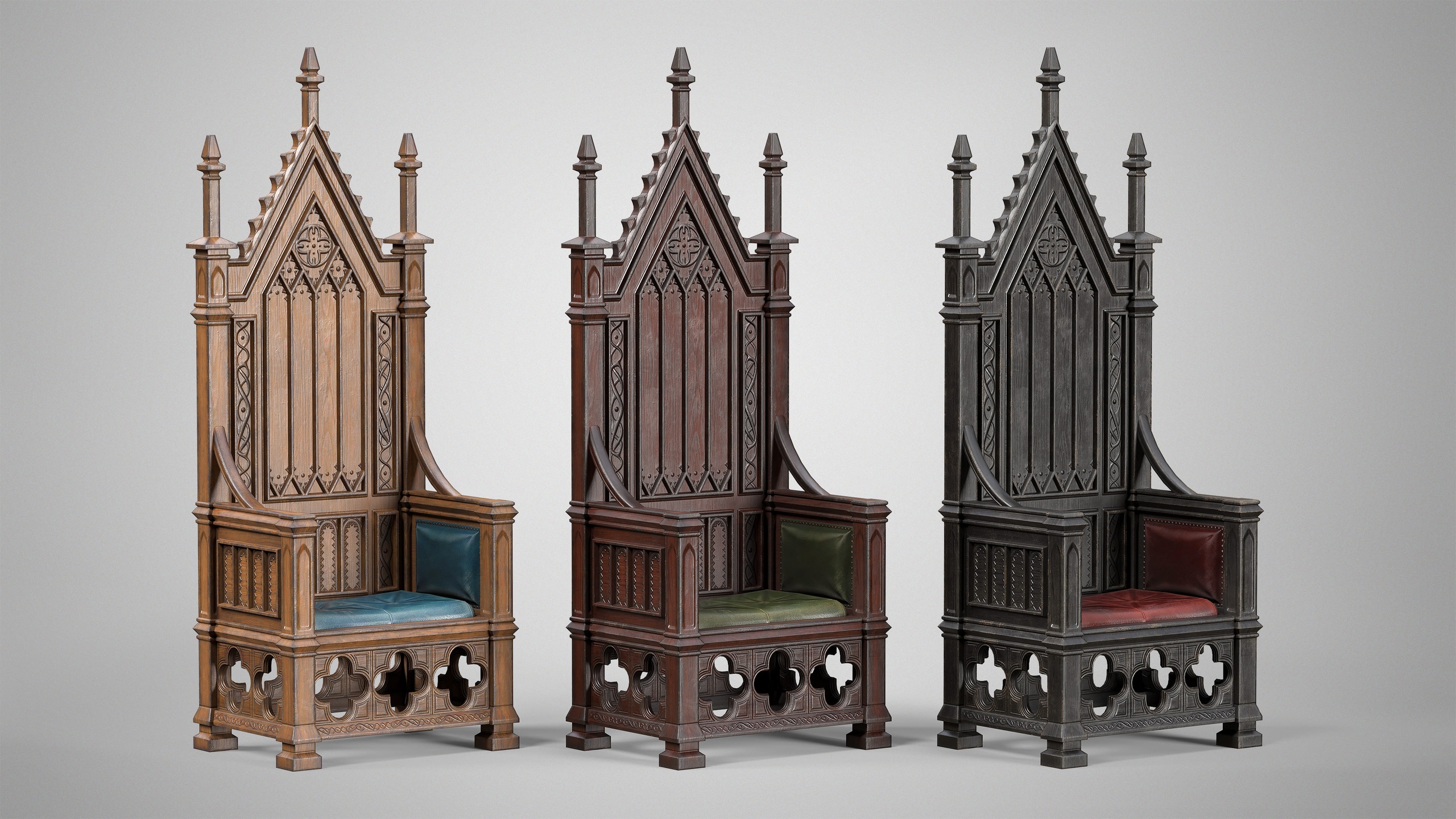 Media 1 for listing Medieval Throne Chair - Wooden Gothic Throne AAA Game Ready
