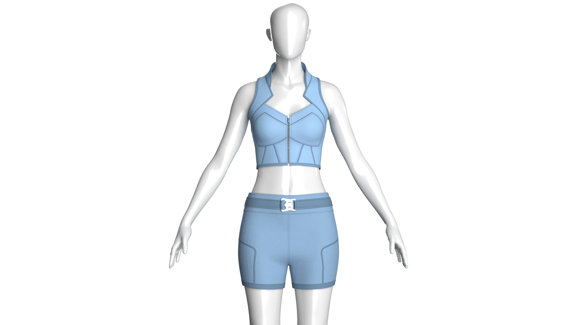 Media 1 for listing Girls Zippered Crop Top With Belted Shorts - Outfit | High Poly