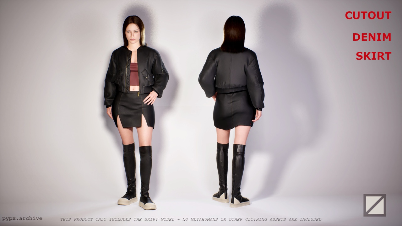 Media 1 for listing Cutout Denim Skirt - Resizable Metahuman Clothing