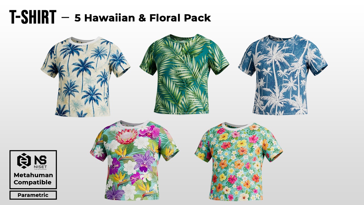 Media 1 for listing T shirt - 5 Hawaiian and Floral Pack Metahuman MH U5 MHPKG