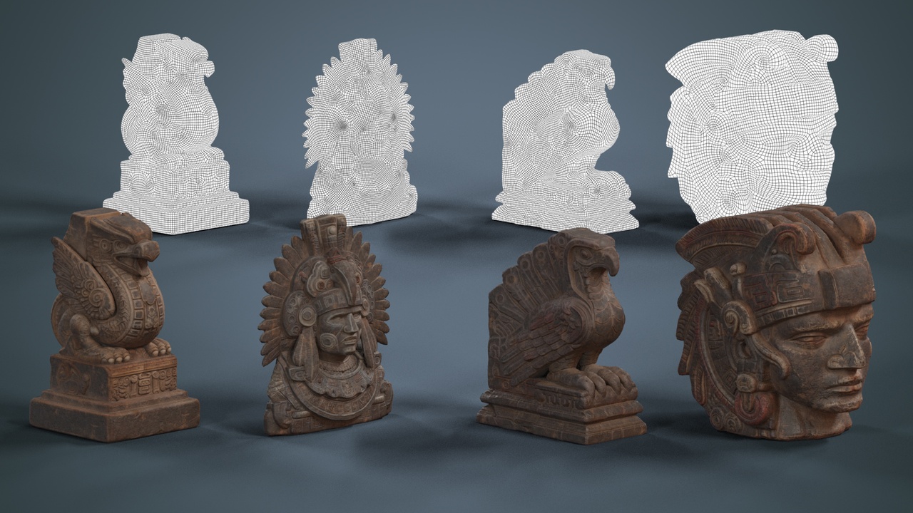 Media 1 for listing Aztec Stone Statues Pack – Stylized Ancient Mesoamerican Asset Pack (42 Props)