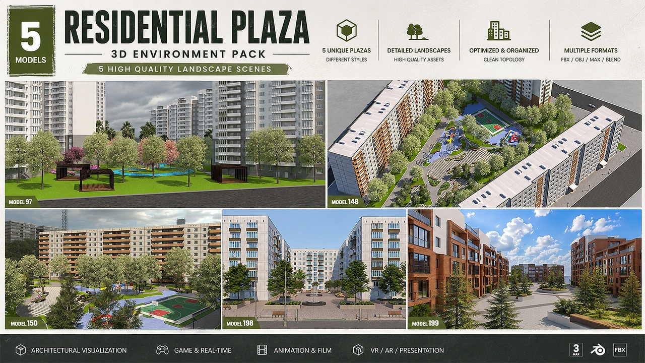 Media 1 for listing Residential Plaza Landscape 3D Pack 1