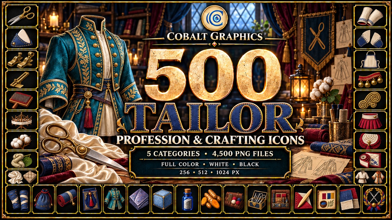 Media 1 for listing 500 Tailor Profession & Crafting Icons | RPG Fabrics, Tools & Clothing
