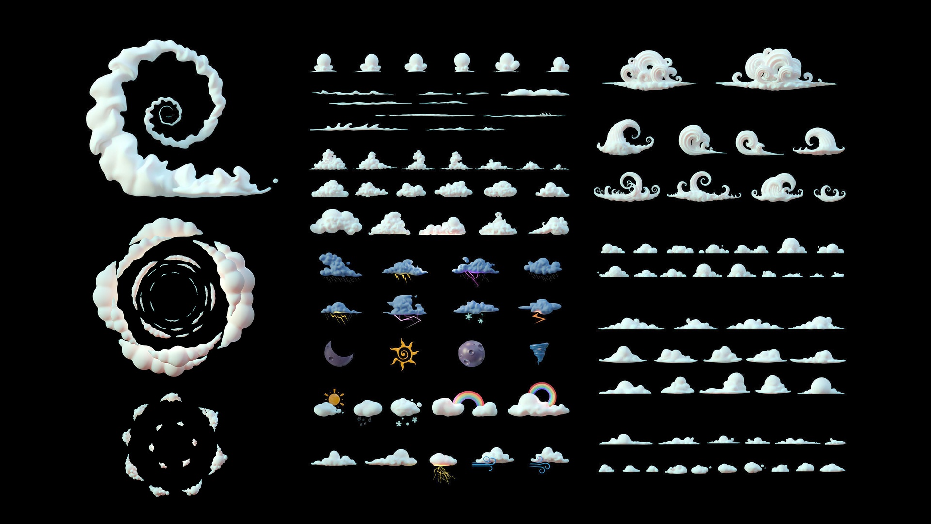 Media 1 for listing Stylized Cartoon Clouds and Weather Icons Pack (111 2K Textures with Alpha)