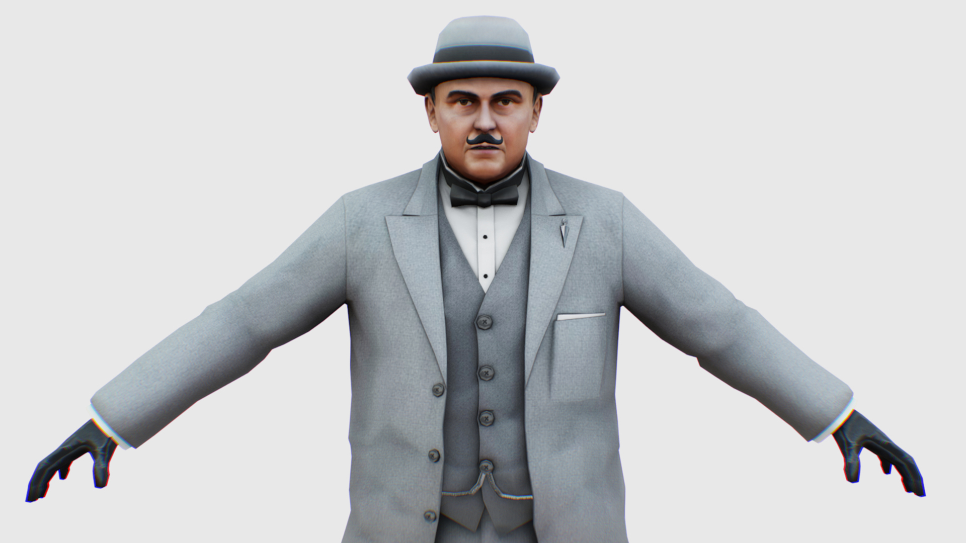 Retroagent Retro Man Formal Gray White Suit, Detective, Agent, Spy Lowpoly | Fab