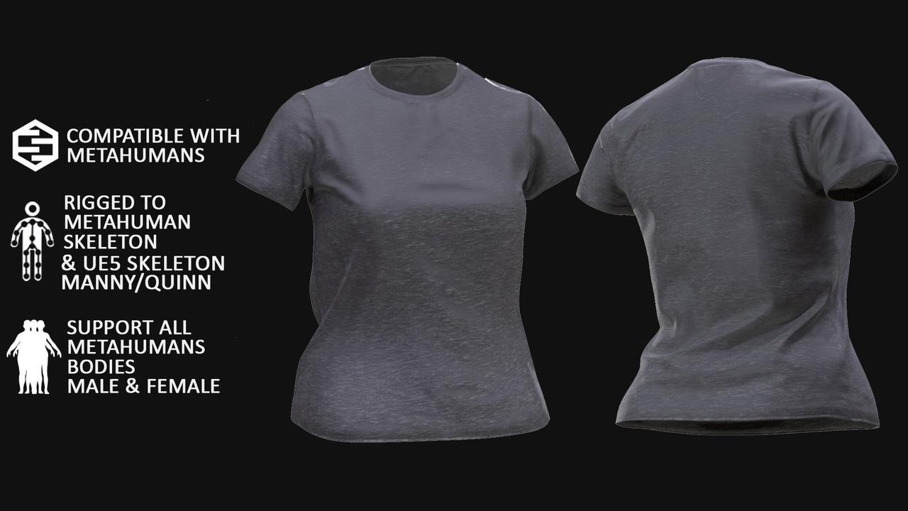 Media 1 for listing Tshirt 122 - All MH Bodies & UE5 Skeletons - Rigged
