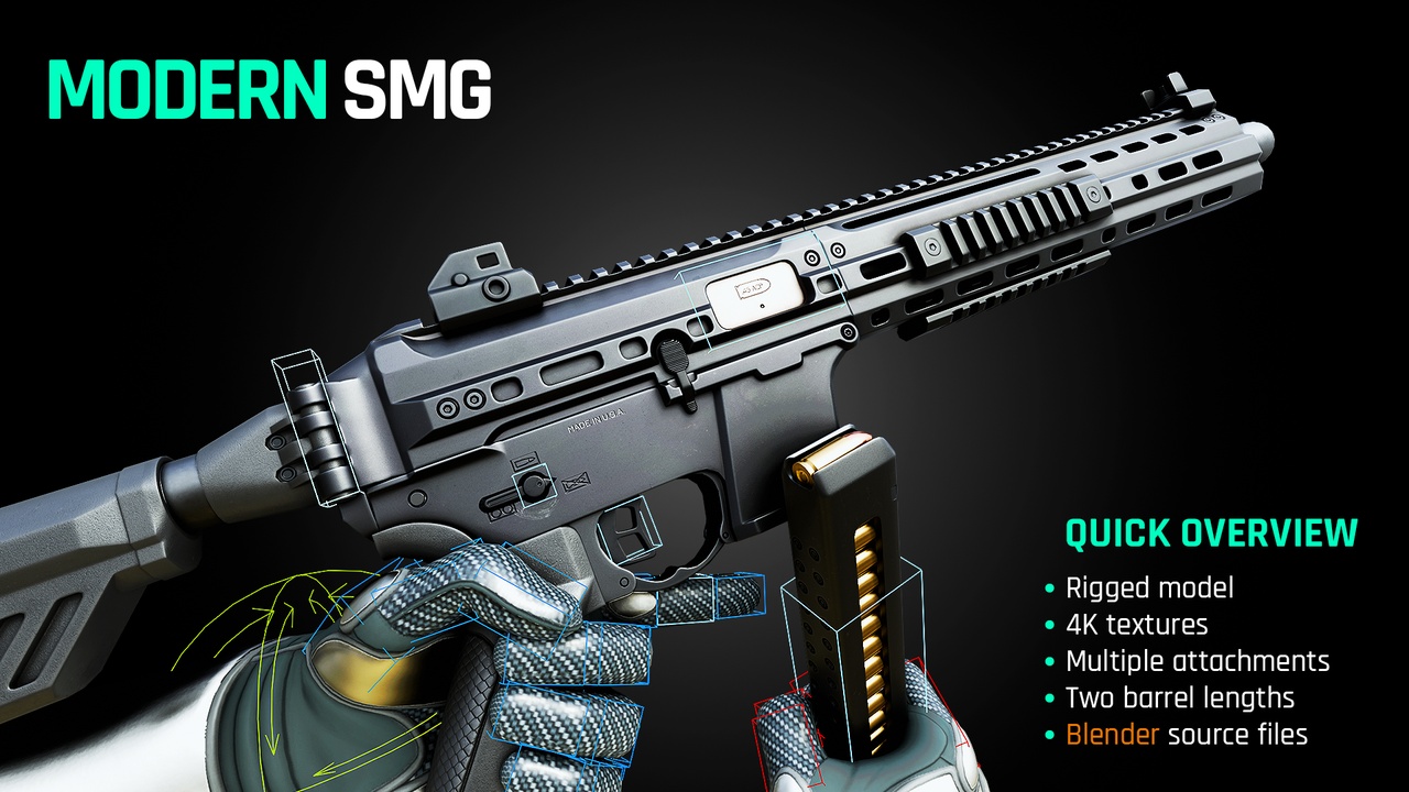 Media 1 for listing Modern SMG - Rigged & Game Ready Model