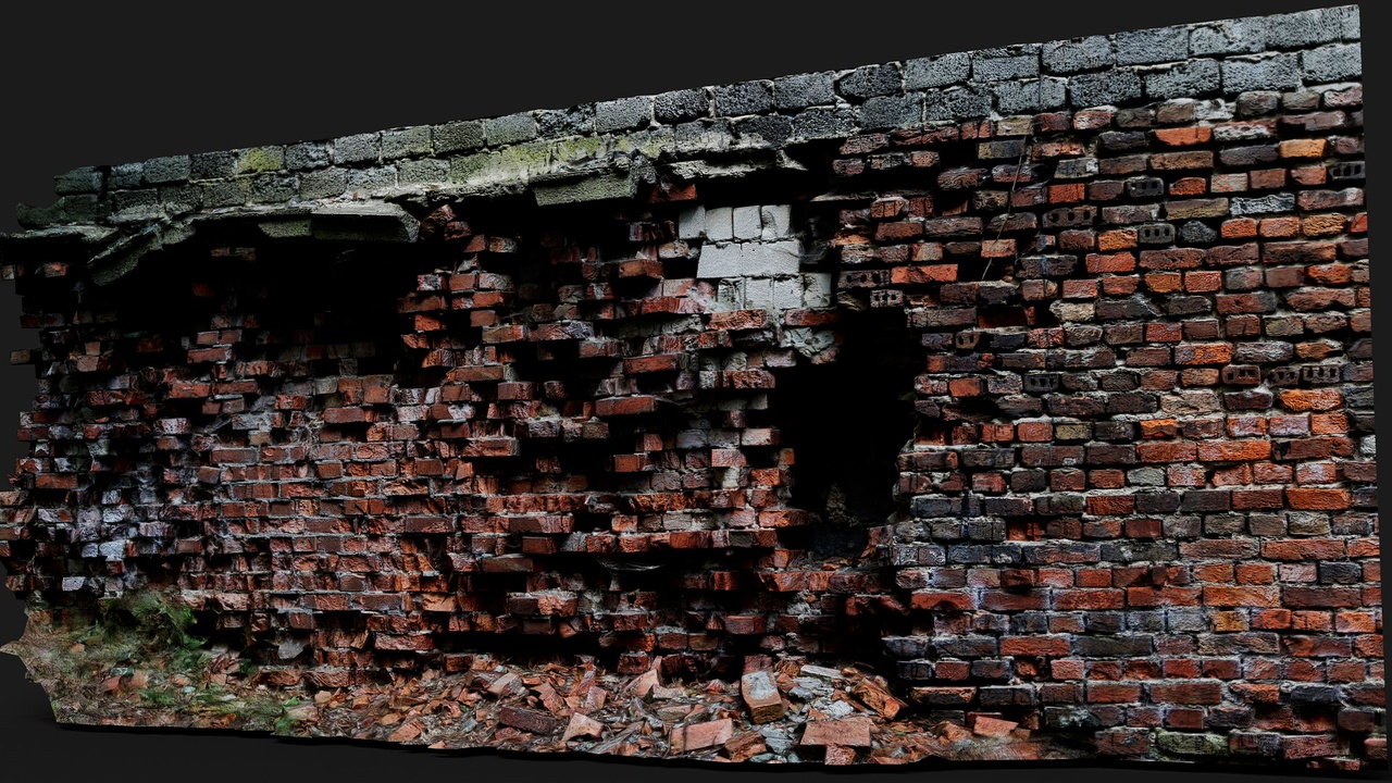 destroyed wall old brick ruins PBR photogrammetry | Fab