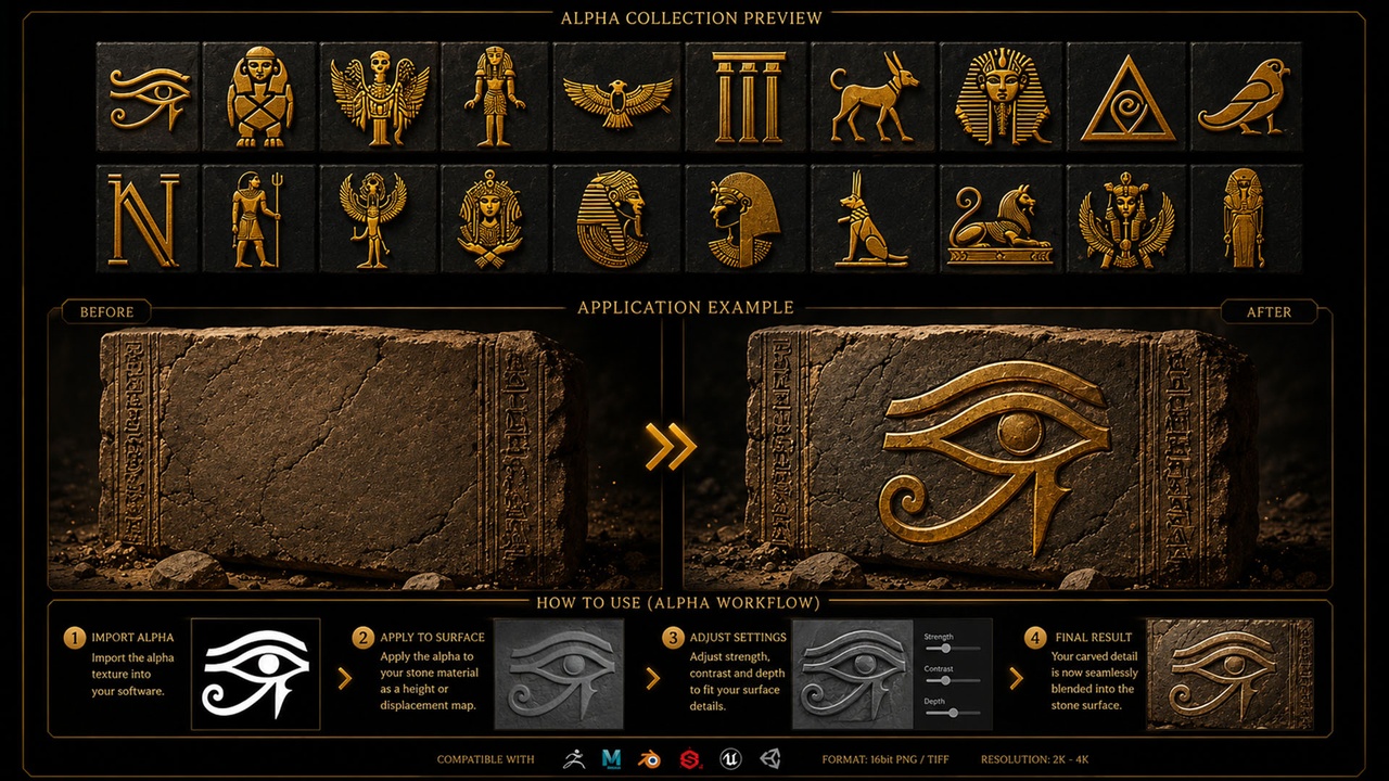 Media 1 for listing 50 Pieces - Ancient Egyptian Symbols Alpha/Decal Pack Vol 01