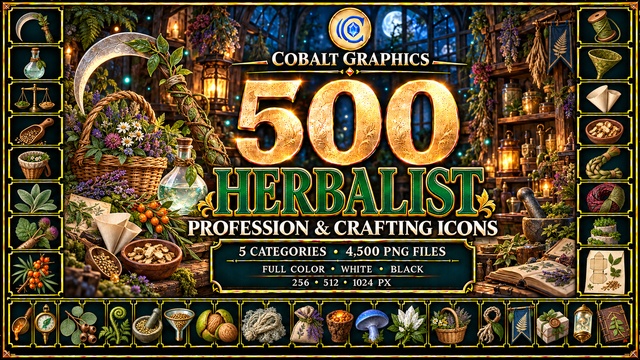 500 Herbalist Profession & Crafting Icons | RPG Herbs, Plants & Gathering Tools — Cobalt Game Assets