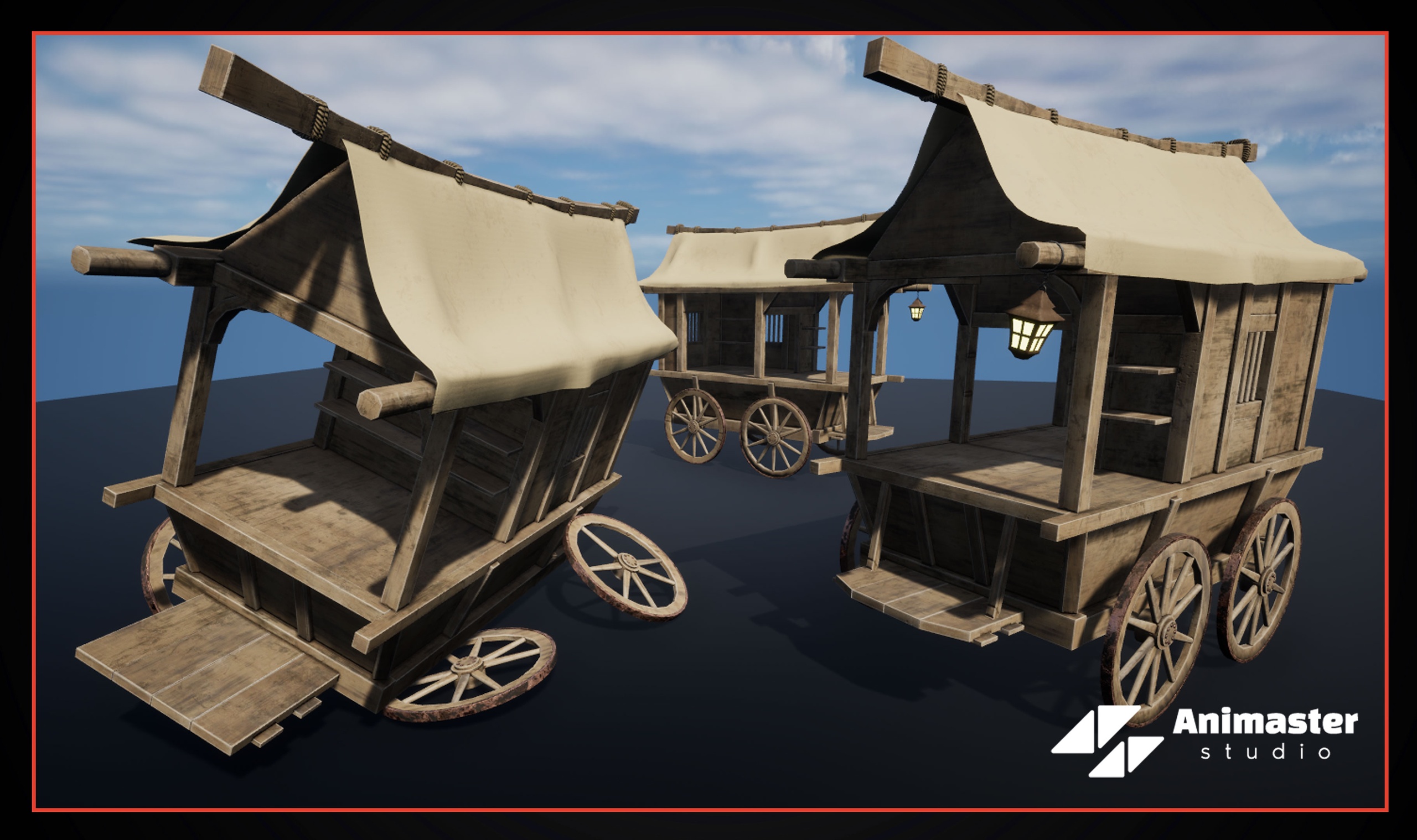 Media 1 for listing Medieval Merchant Cart – Rigged & Animated with Broken Variant