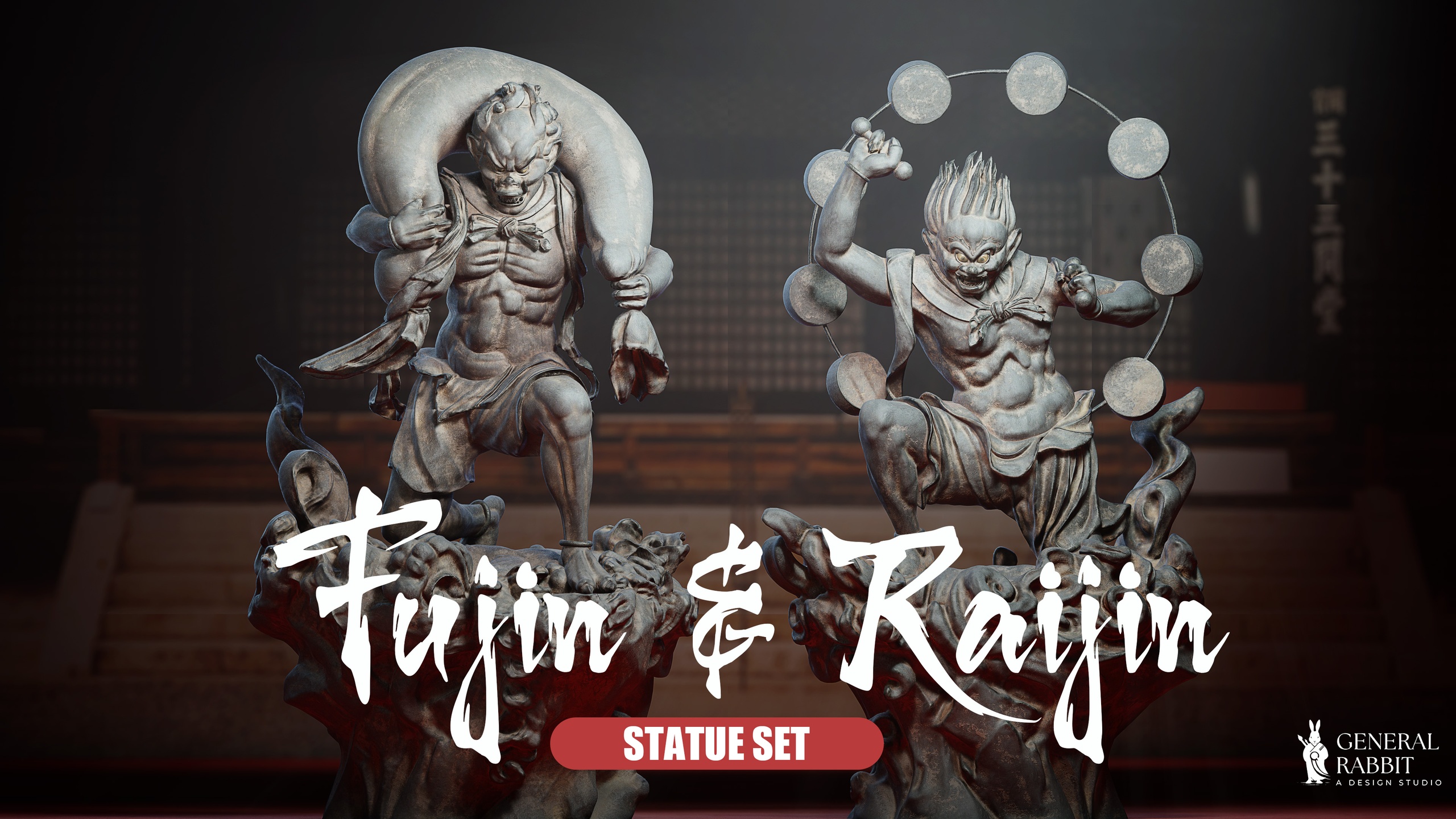 Media 1 for listing Japanese Fūjin & Raijin Statue