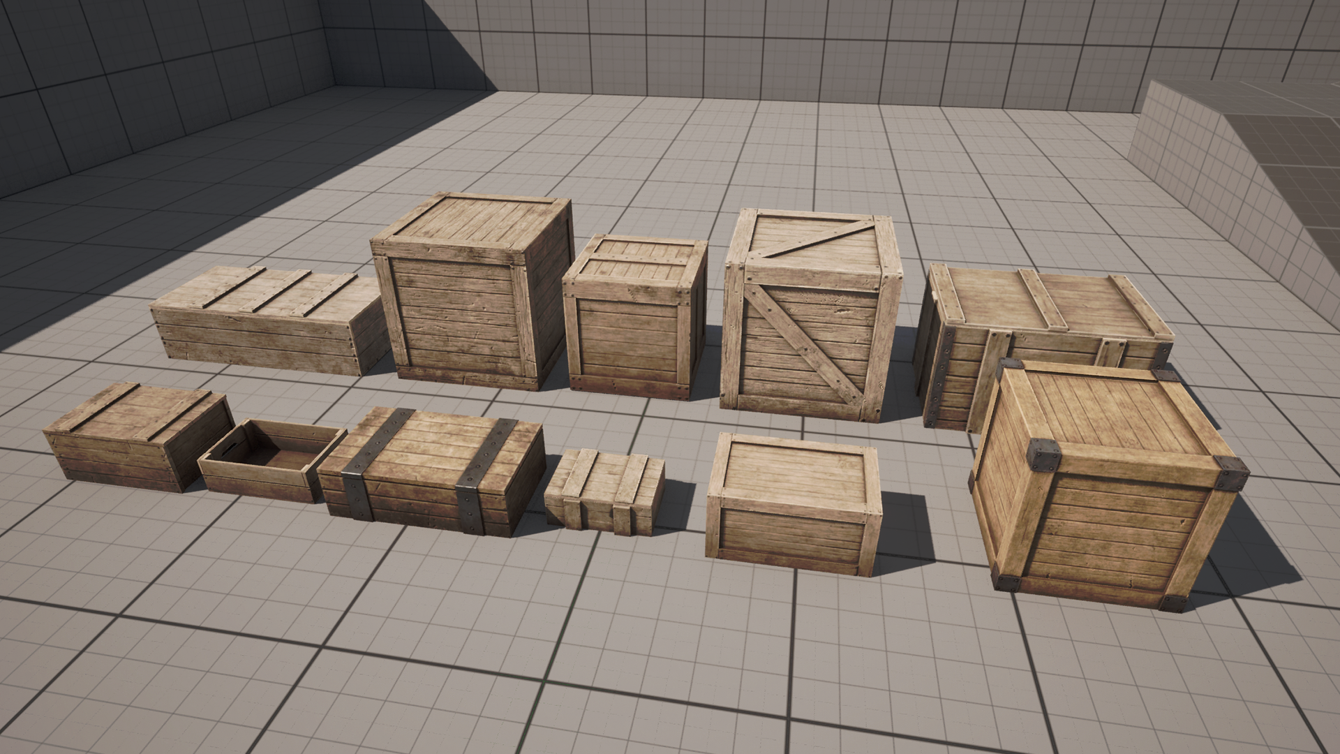 Pack of 11 Low Poly Medieval Wooden Crates | Fab