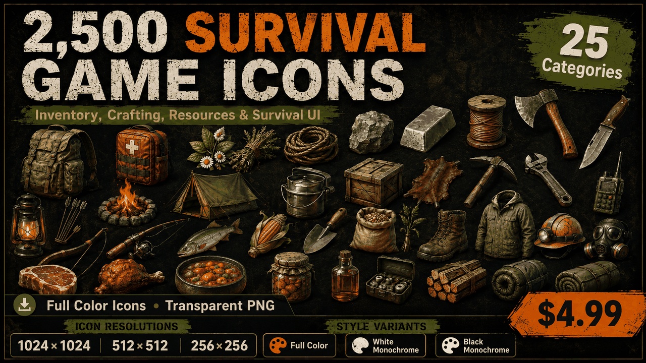 Media 1 for listing 2,500 Survival Game Icons