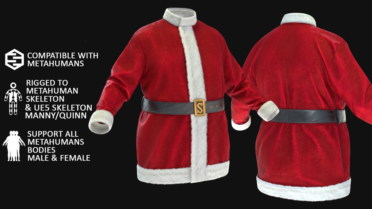 Media 1 for listing 3D Santa Claus Jacket Model + MH Bodies + UE5 Skeletons - Rigged