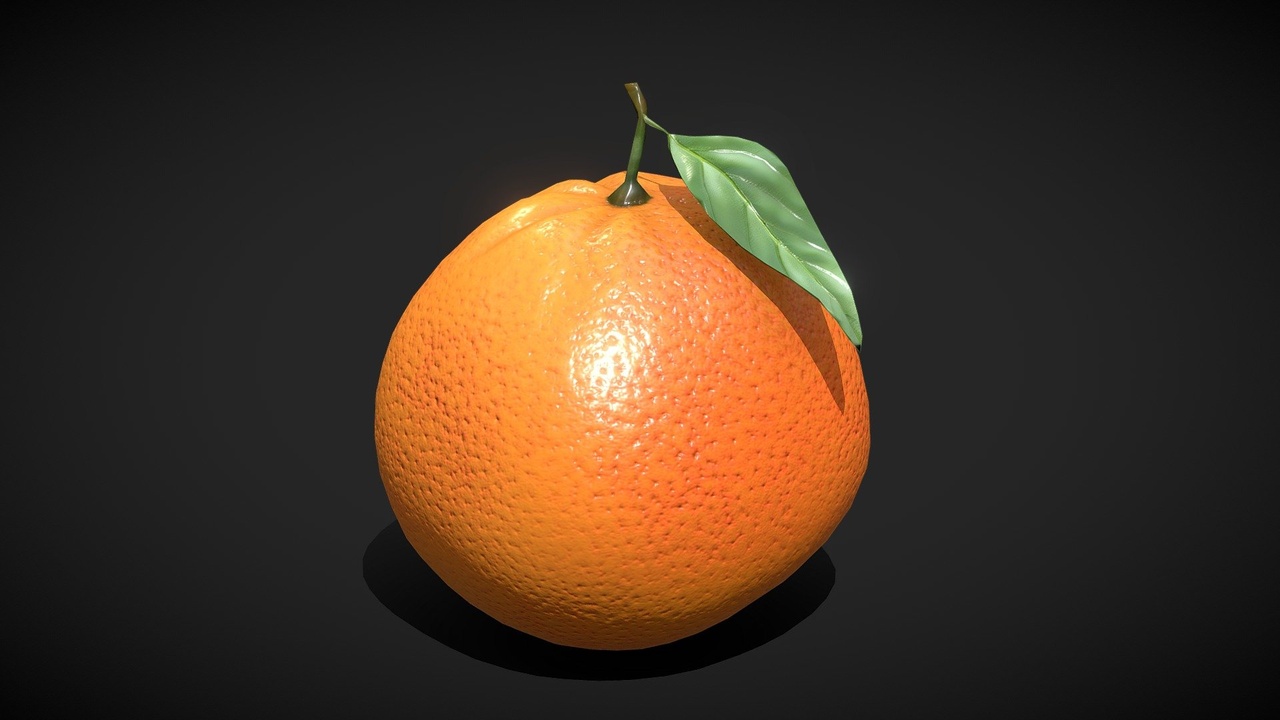 Media 1 for listing Realistic Orange Fruit 3D Model with Leaf for Scenes and Games - Low Poly