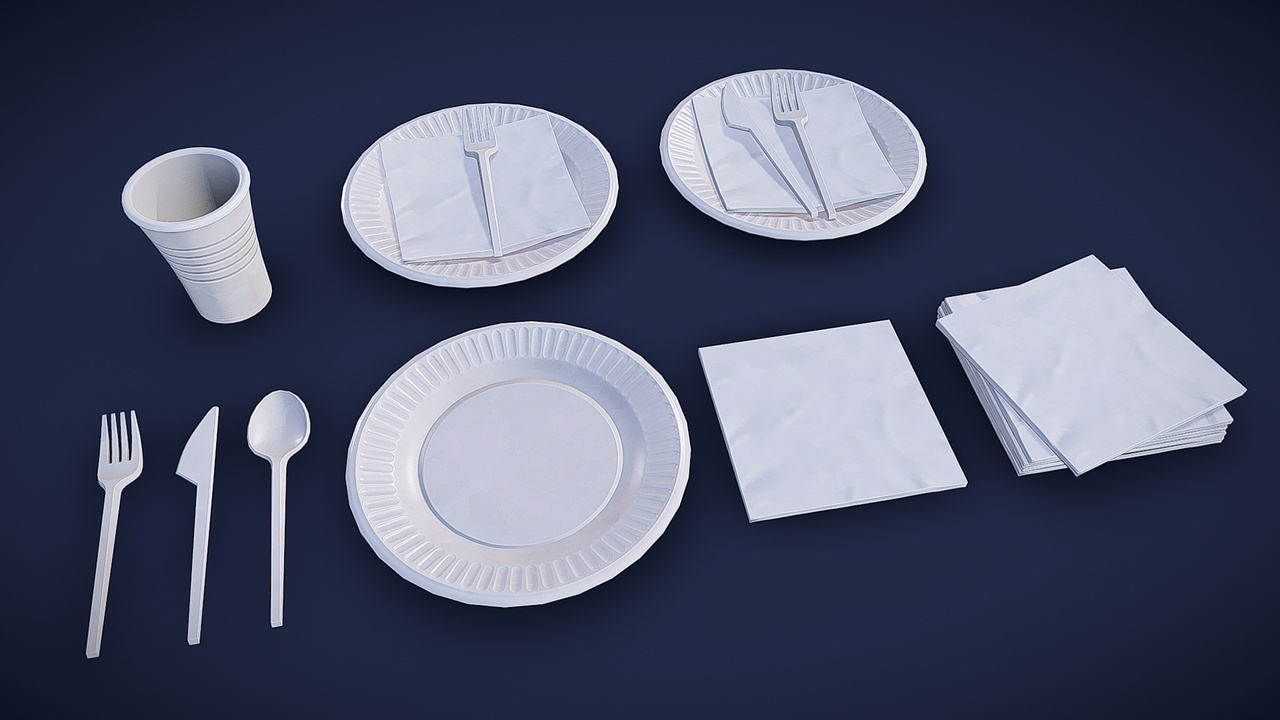 Media 1 for listing Stylized Disposable Tableware - Game Ready