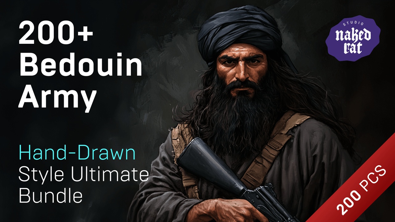 الوسائط 1 للقائمة Bedouin Army Avatar Portraits, Arabic Avatars Icons 2D Pack
