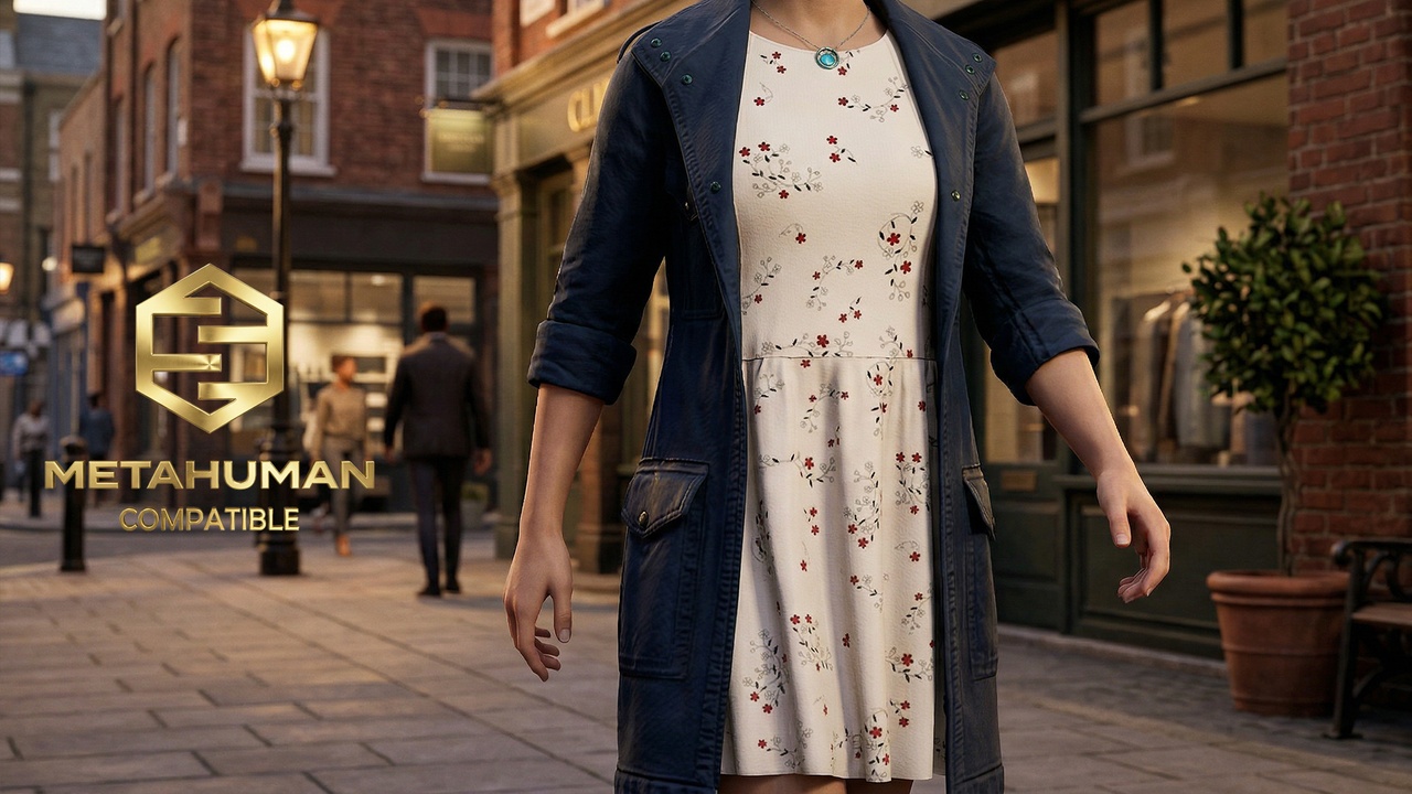 Media 1 for listing Casual Floral Print Dress with Denim Jacket Overlay for Stylish Outfits