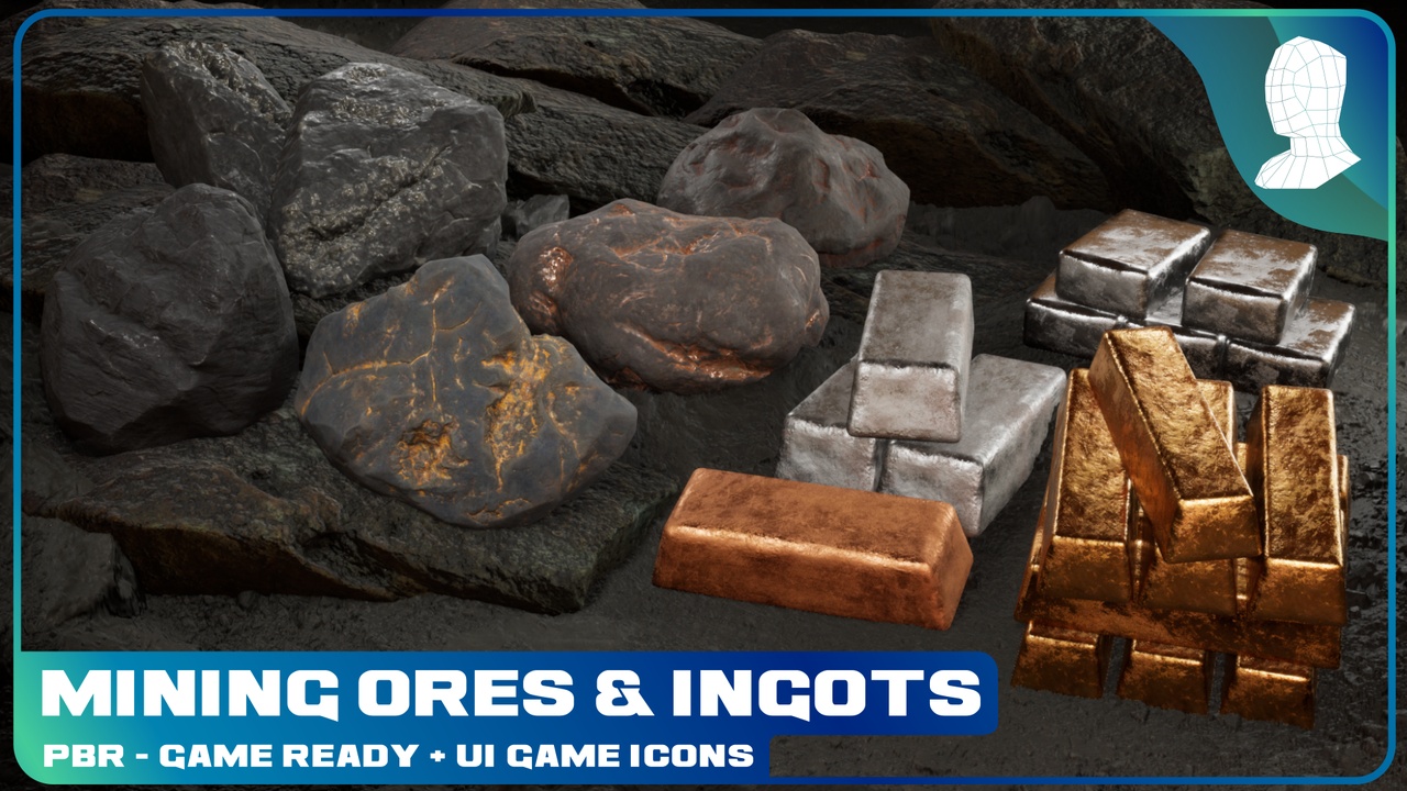Média 1 pour l'article Mining Ores & Ingots Pack – PBR Game Ready