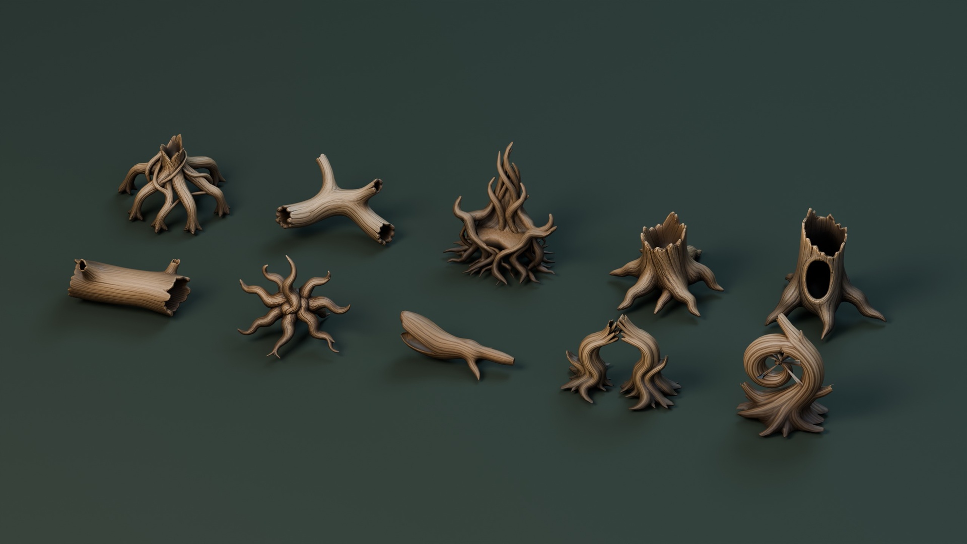Media 1 for listing Stylized Twisted Roots & Deadwood Pack – 10 Models