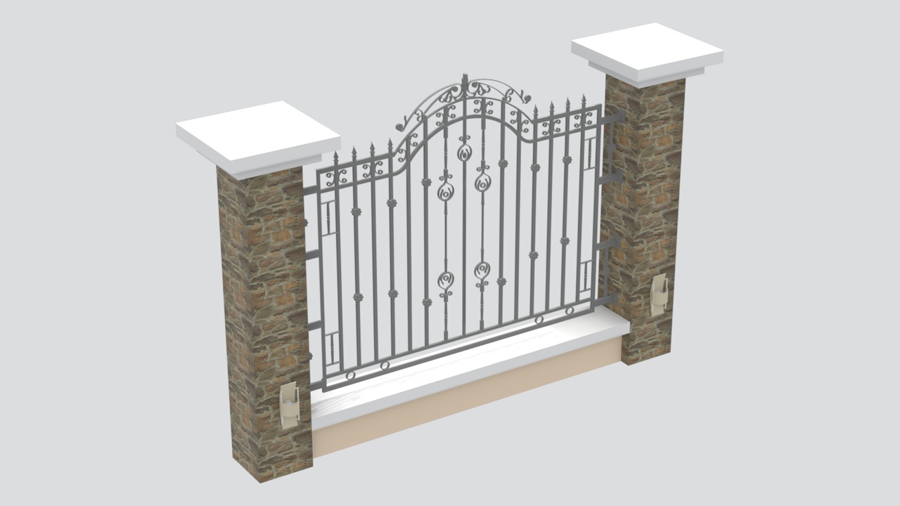 Media 1 for listing European Wrought Iron Garden Gate with Brick Pillars 3D Model