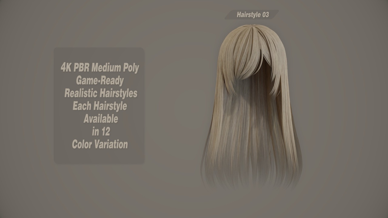Media 1 for listing Realistic Hair Game Ready | 12 Colors | 4K PBR | v3