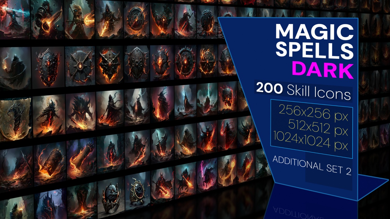 Media 1 for listing 200 additional magical spell icons themed around - Dark. Pack 2
