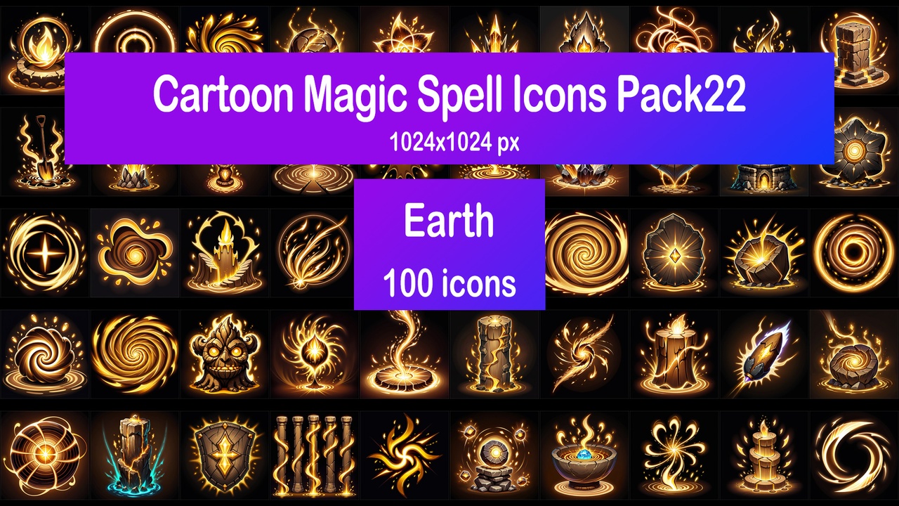 Media 1 for listing Cartoon Magic Spell Icons Pack22 - Earth