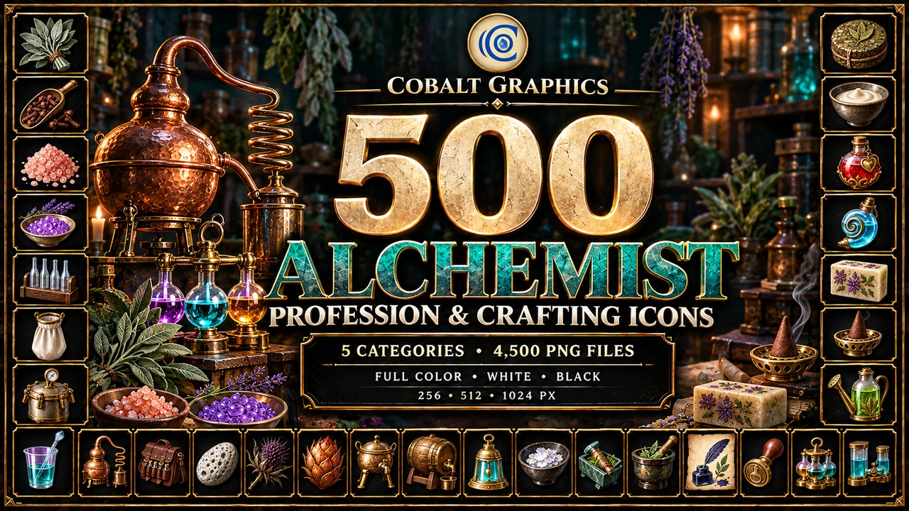 Media 1 for listing 500 Alchemy Profession & Crafting Icons | RPG Potions, Ingredients & Tools