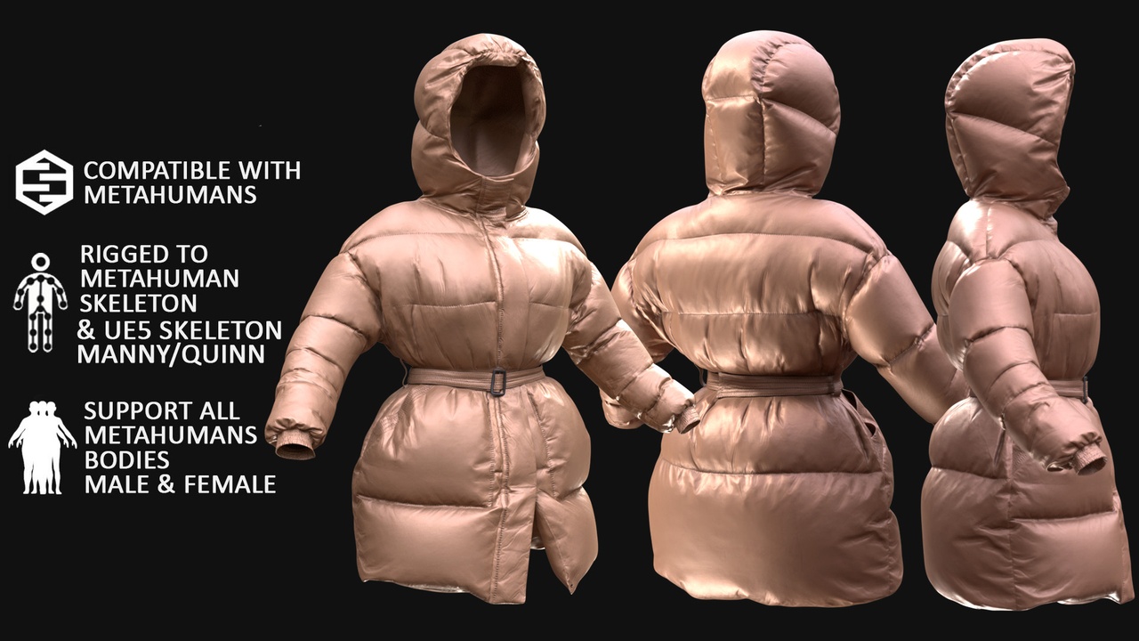 Media 1 for listing 3D Puffer Model For Metahuman 76 - All MH Bodies & UE5 Skeletons - Rigged