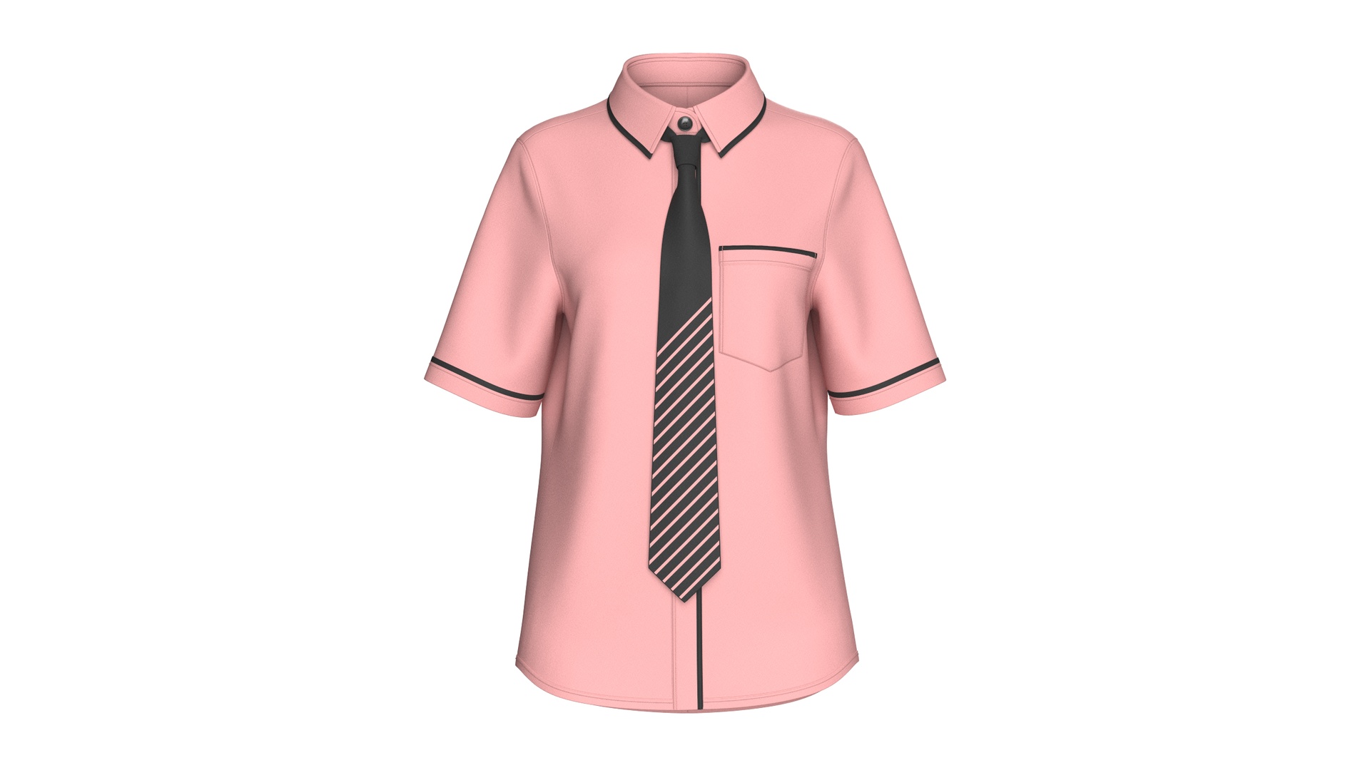 Media 1 for listing Girls Short - Sleeve Shirt With Striped Tie | High Poly