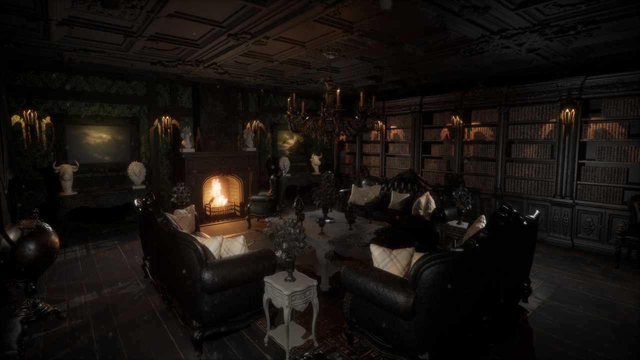 Media 1 for listing Ravenmere Dark Gothic Victorian Manor Room Library Dining Room Rain Fireplace