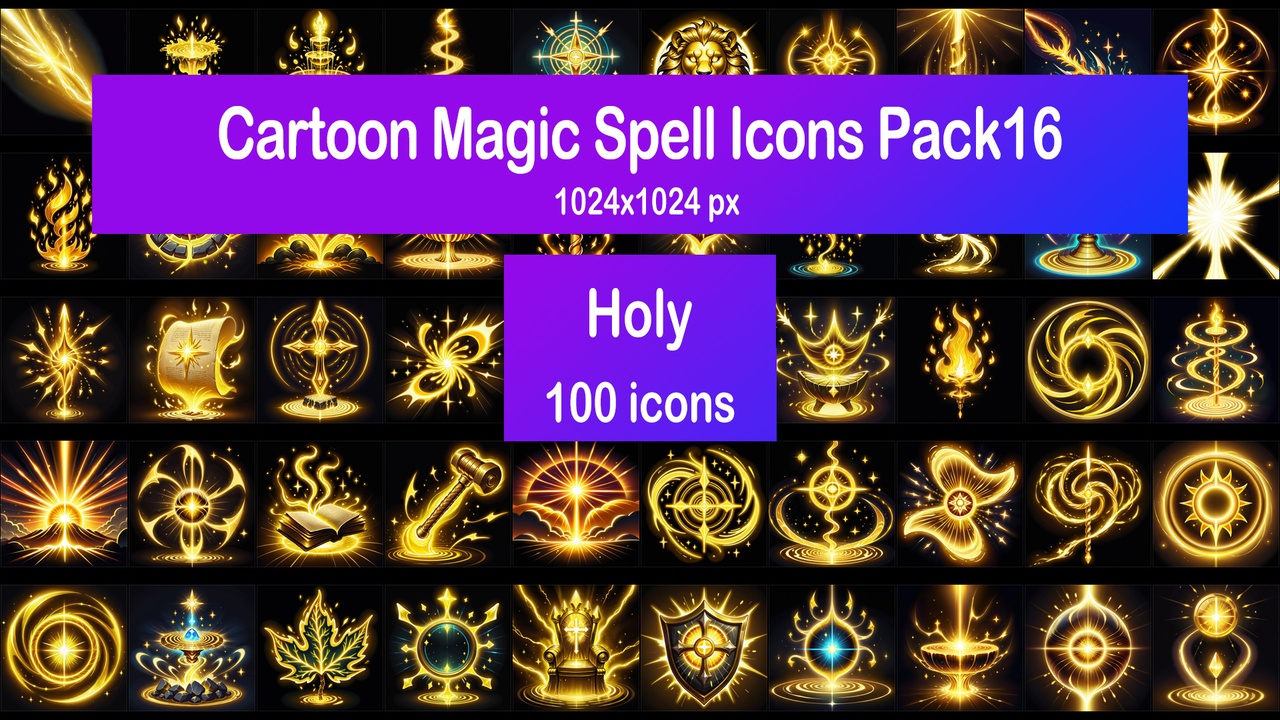 Media 1 for listing Cartoon Magic Spell Icons Pack16 - Holy