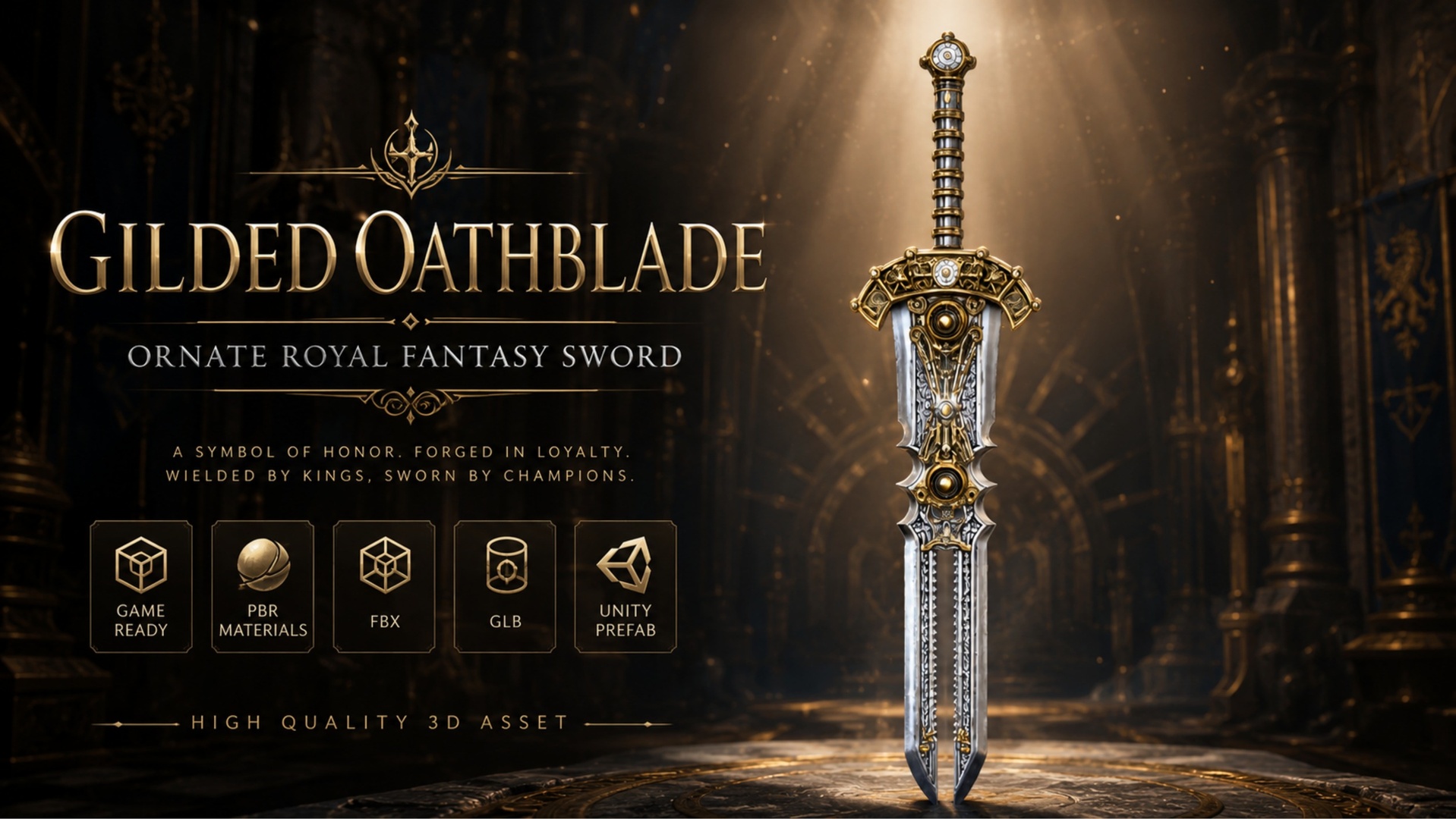 Media 1 for listing Gilded Oathblade – Ornate Royal Fantasy Sword