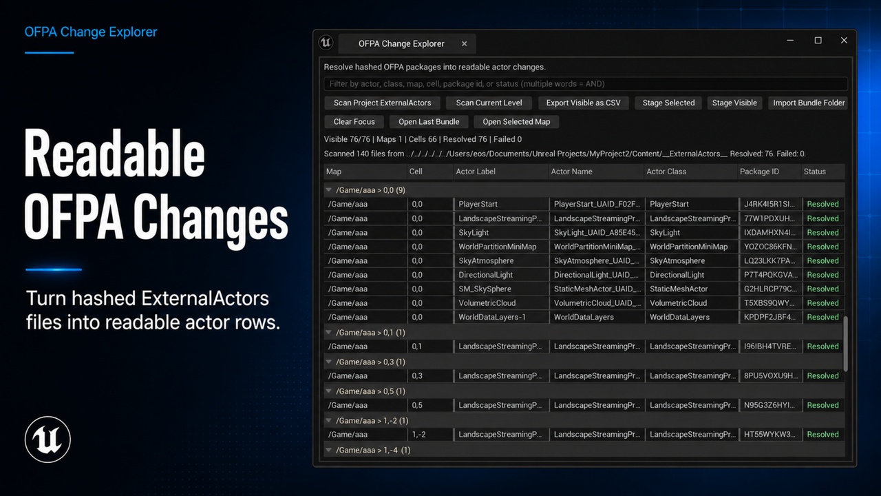 Media 1 for listing OFPA Change Explorer | Track Actor Changes in World Partition | UE5